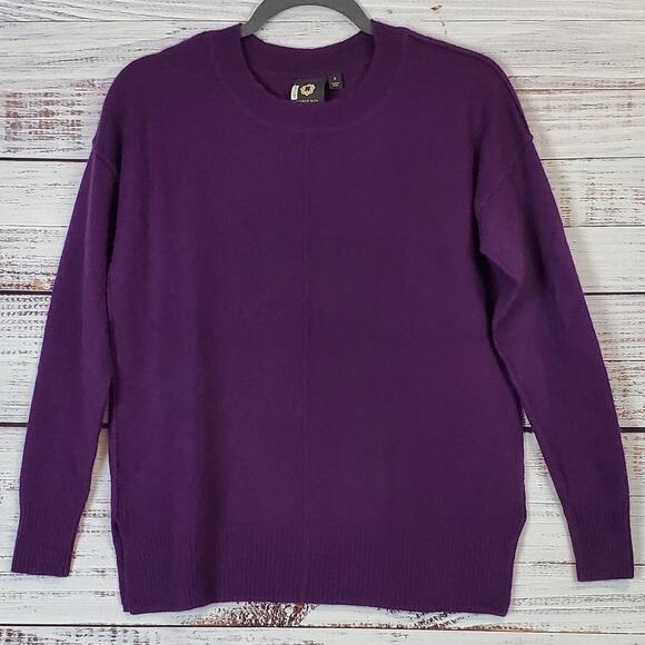 AMBER SUN Cashmere Sweater Purple Scoop Neck Soft Cozy Pullover Oversized Small - Picture 2 of 12